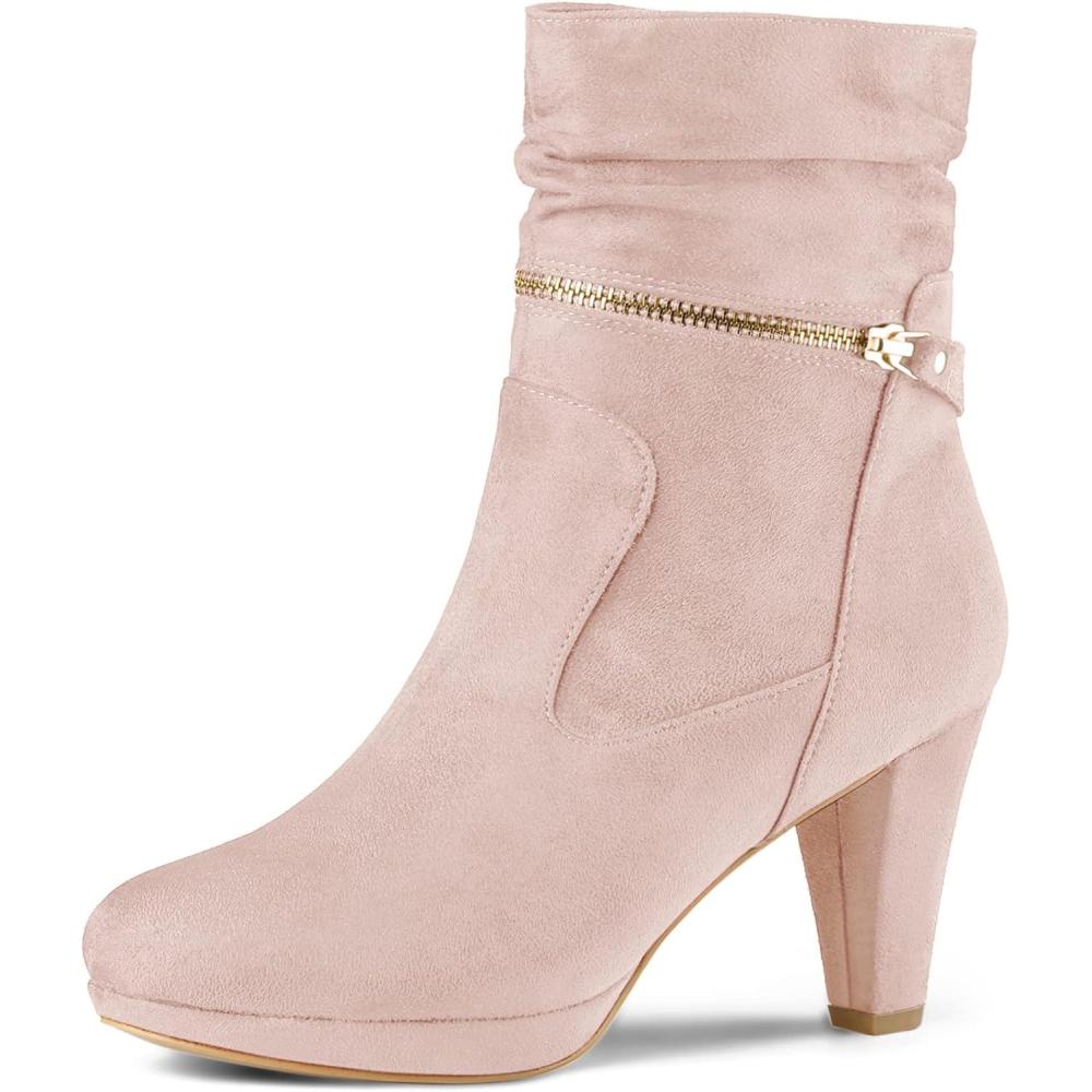 imageAllegra K Womens Ankle Zip Platform High Heel Mid Calf BootsDust Pink