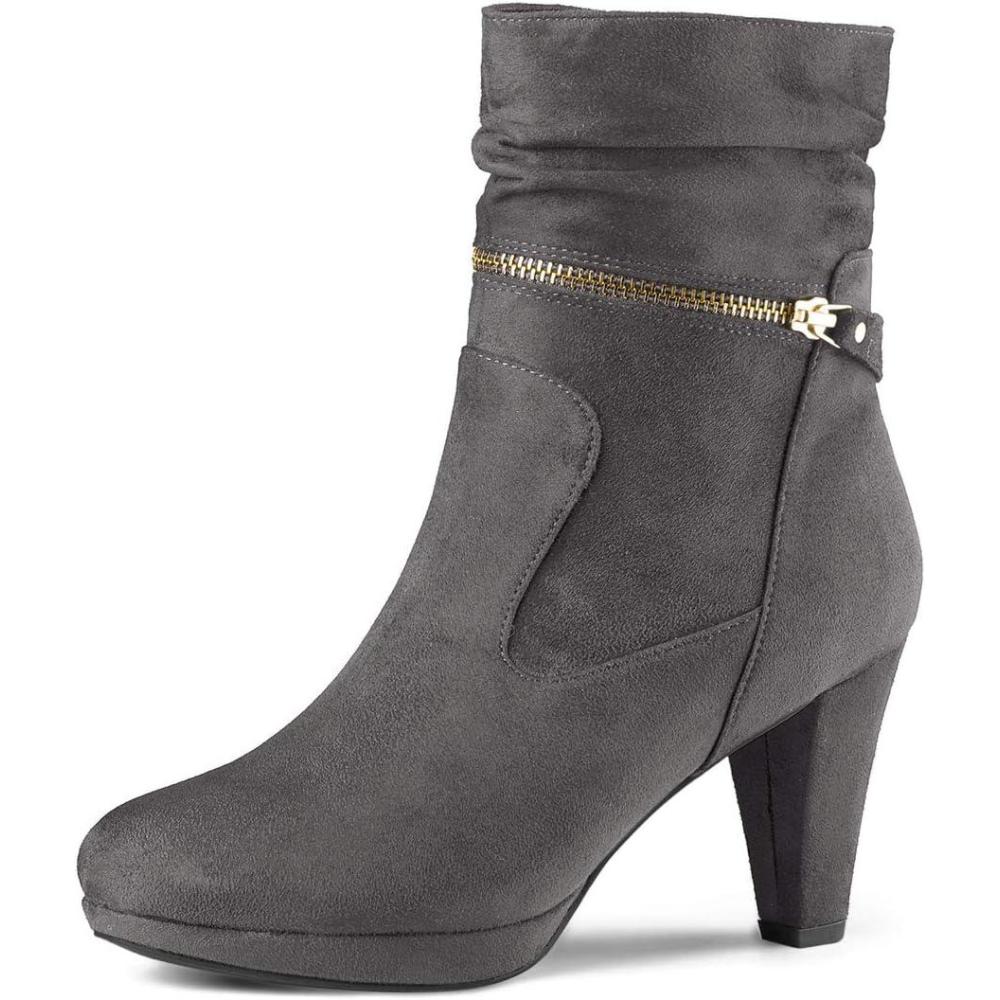 imageAllegra K Womens Ankle Zip Platform High Heel Mid Calf BootsGrey