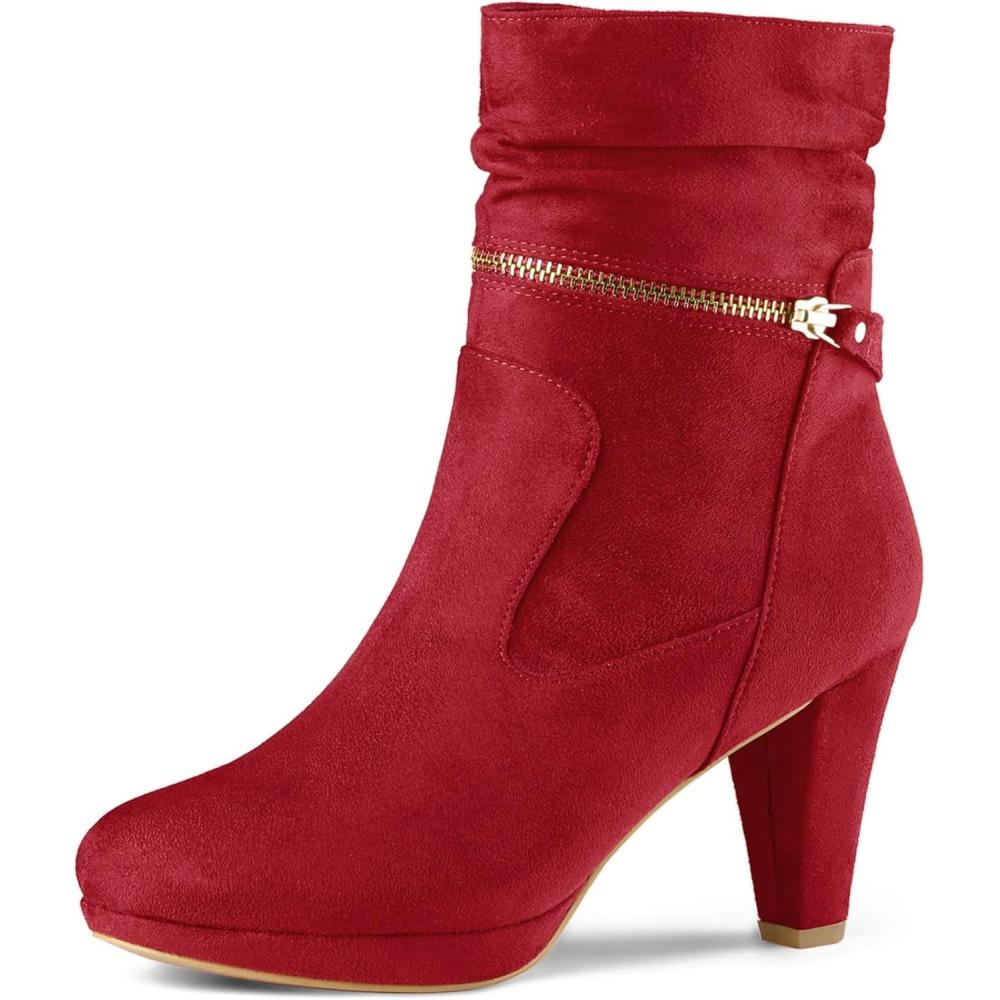 imageAllegra K Womens Ankle Zip Platform High Heel Mid Calf BootsRed