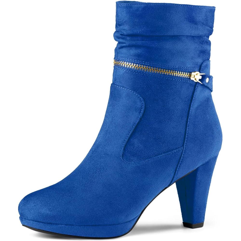 imageAllegra K Womens Ankle Zip Platform High Heel Mid Calf BootsRoyal Blue