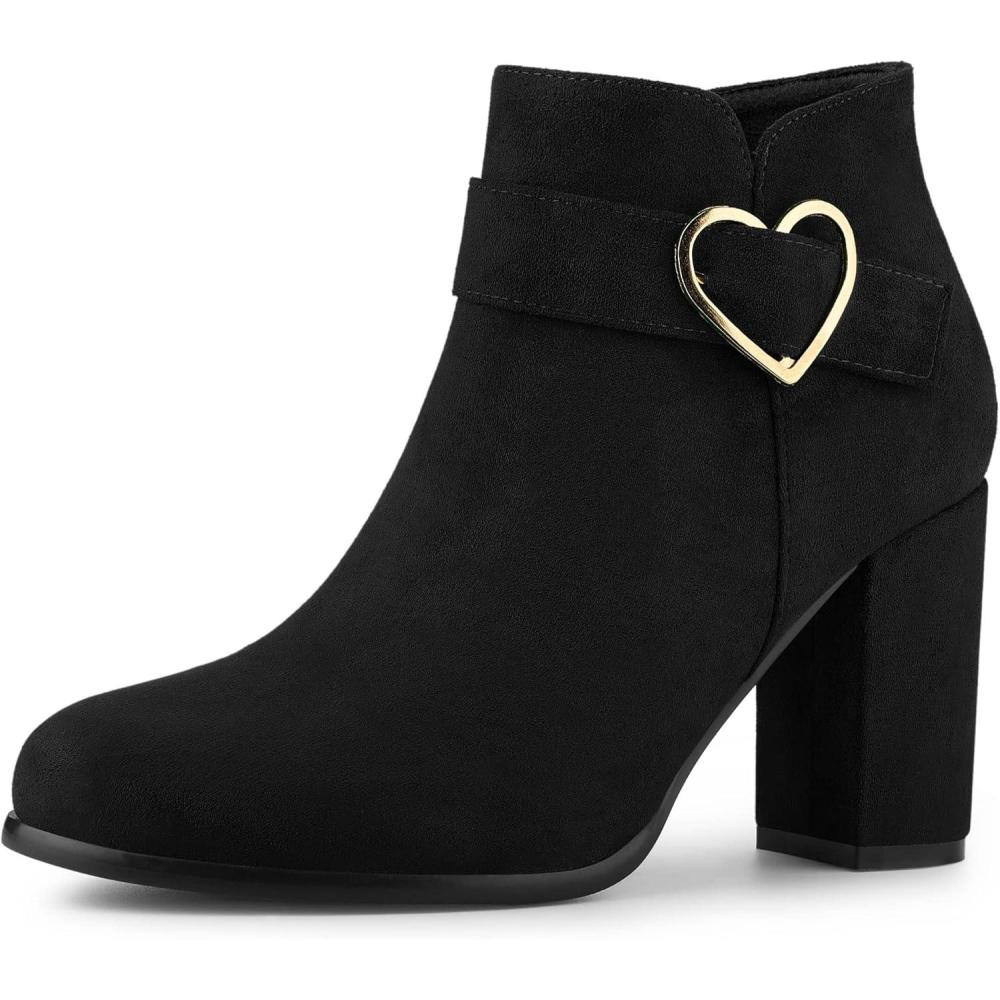 imageAllegra K Womens Buckle Side Zip Chunky Heels Ankle BootsBlack