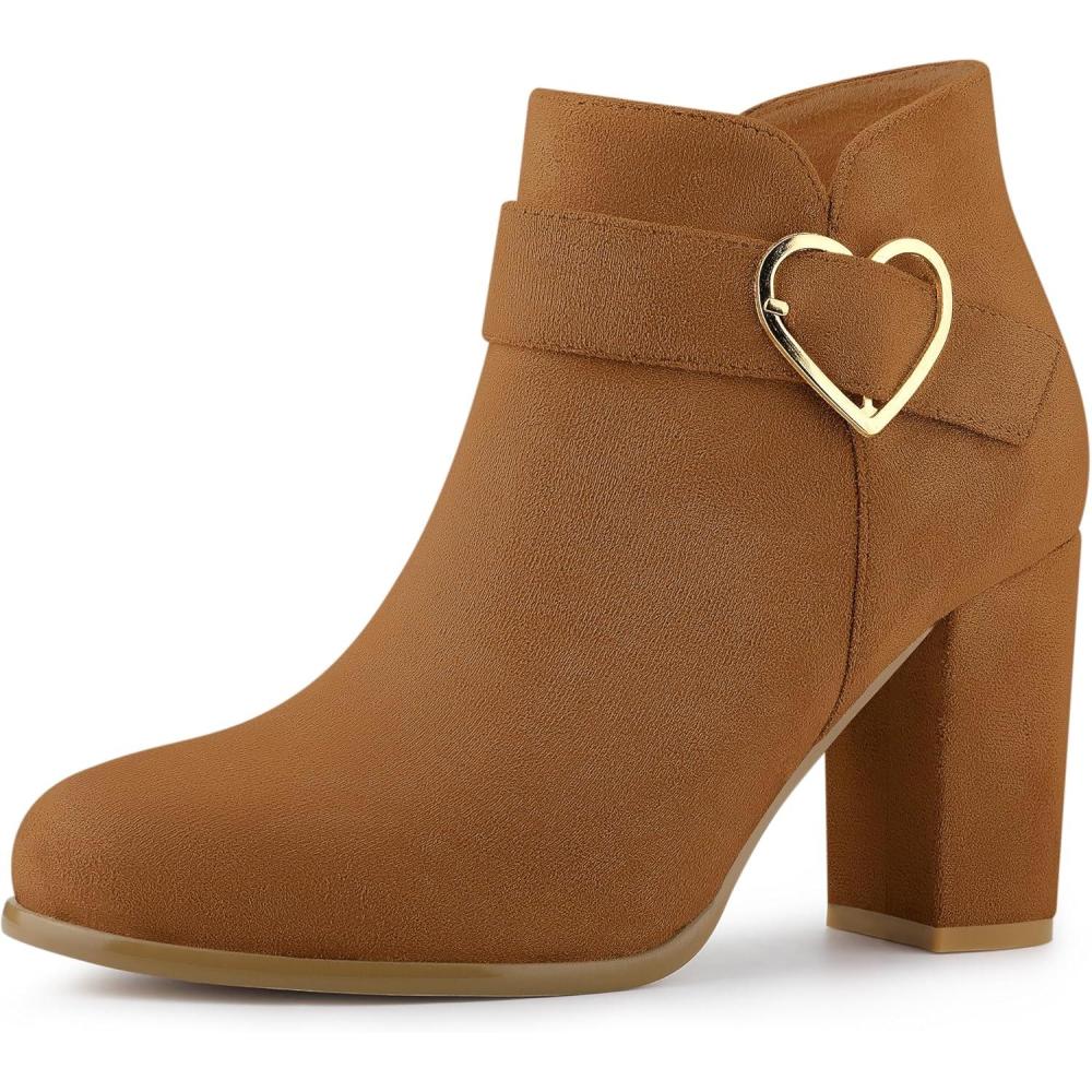 imageAllegra K Womens Buckle Side Zip Chunky Heels Ankle BootsBrown