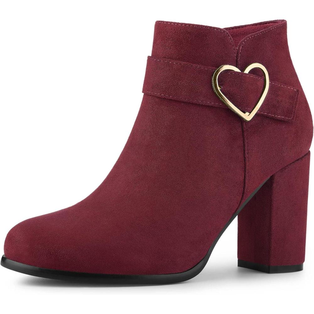 imageAllegra K Womens Buckle Side Zip Chunky Heels Ankle BootsBurgundy