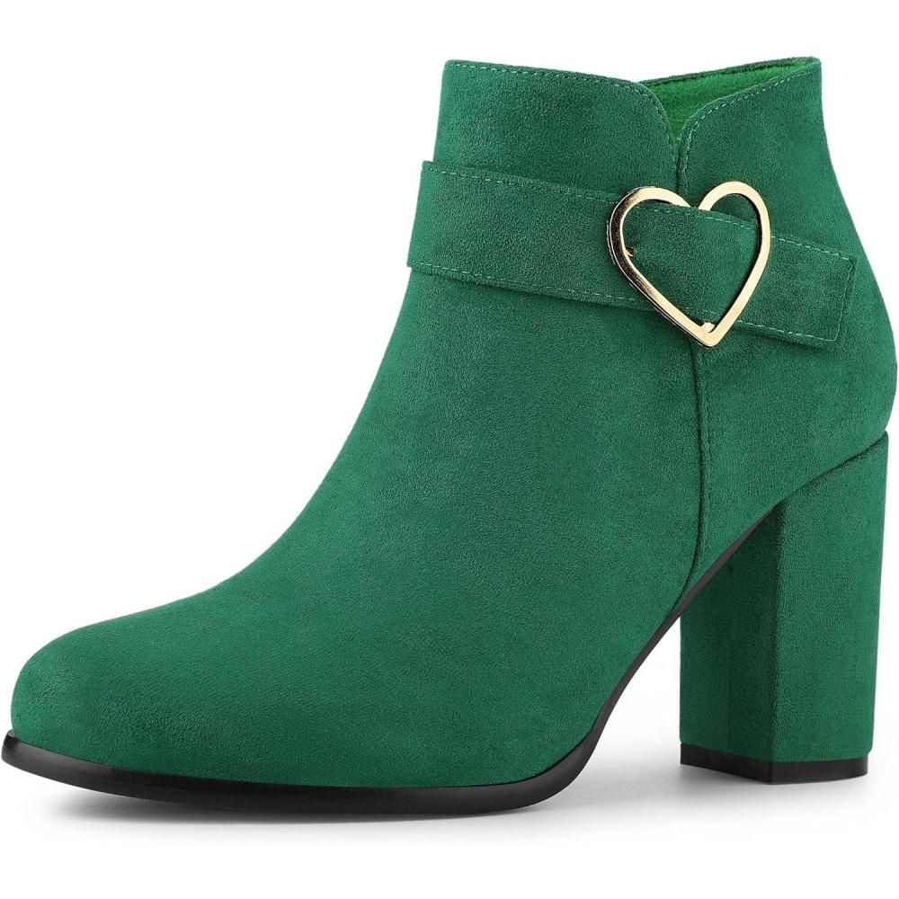 imageAllegra K Womens Buckle Side Zip Chunky Heels Ankle BootsEmerald Green
