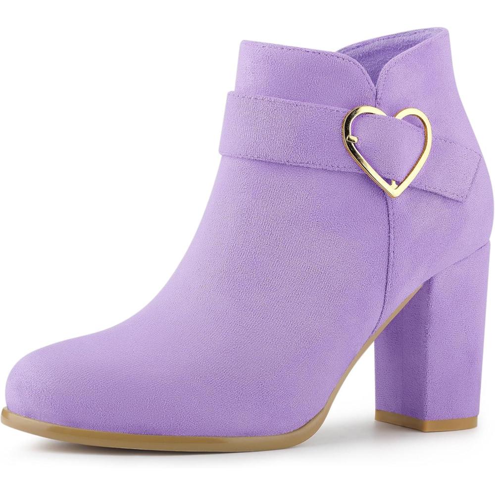 imageAllegra K Womens Buckle Side Zip Chunky Heels Ankle BootsPurple
