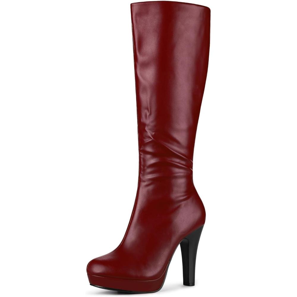 imageAllegra K Womens Chunky Heel Round Toe Platform Knee High BootsBurgundy