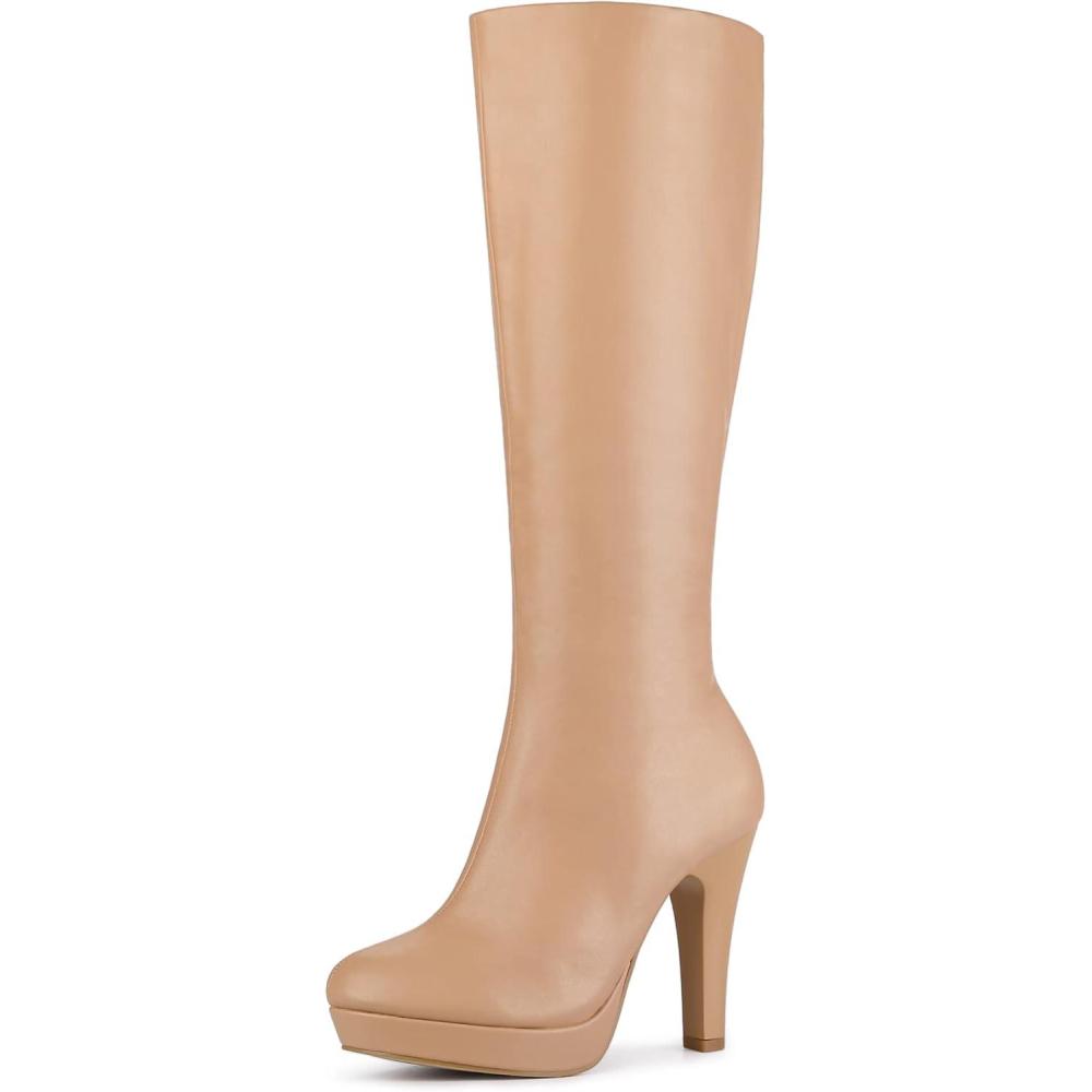 imageAllegra K Womens Chunky Heel Round Toe Platform Knee High BootsNude