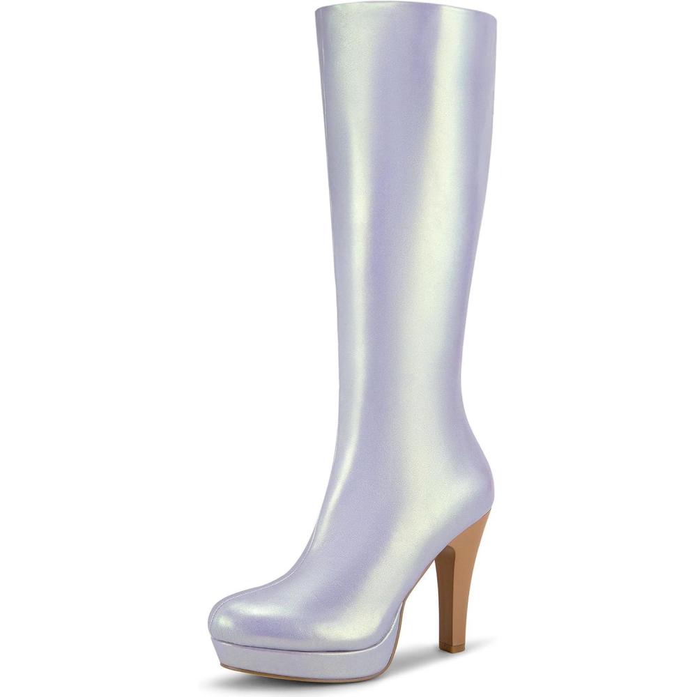 imageAllegra K Womens Chunky Heel Round Toe Platform Knee High BootsSilver