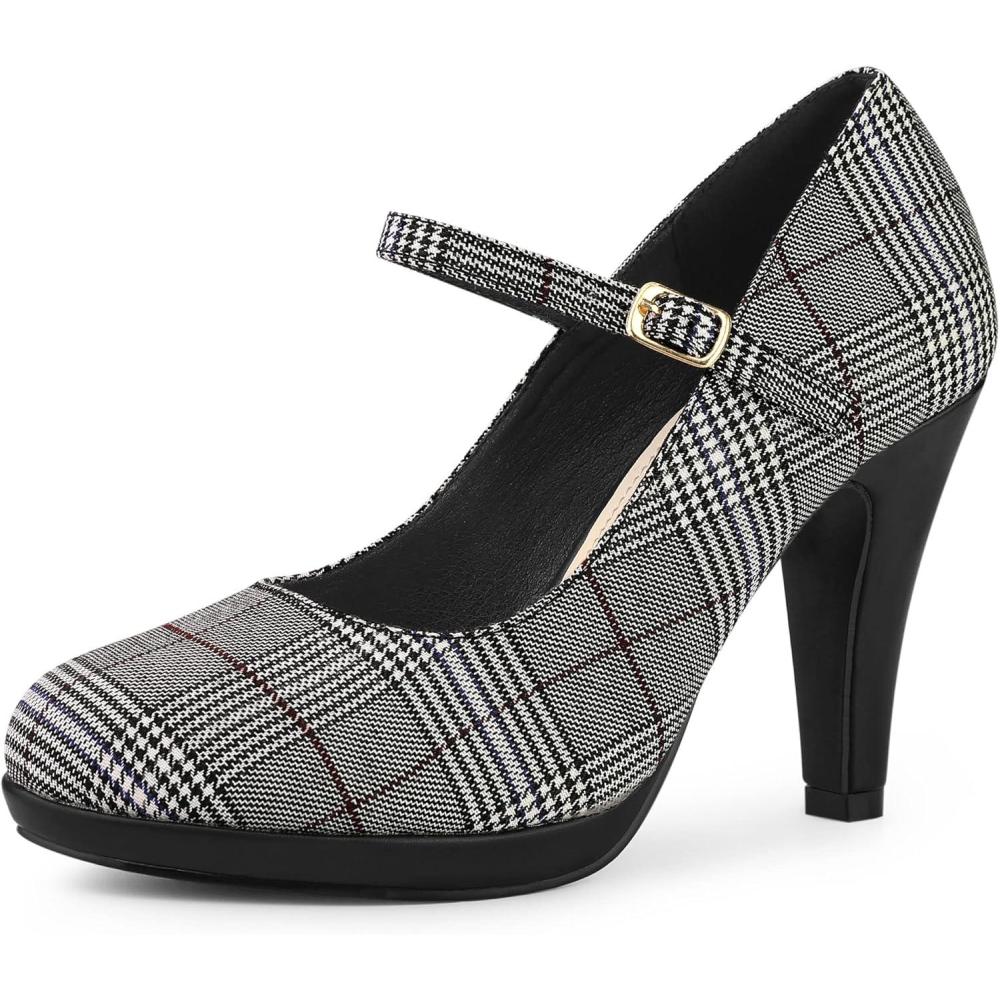 imageAllegra K Womens Houndstooth Platform Stiletto Heels Mary Janes PumpsBlack White