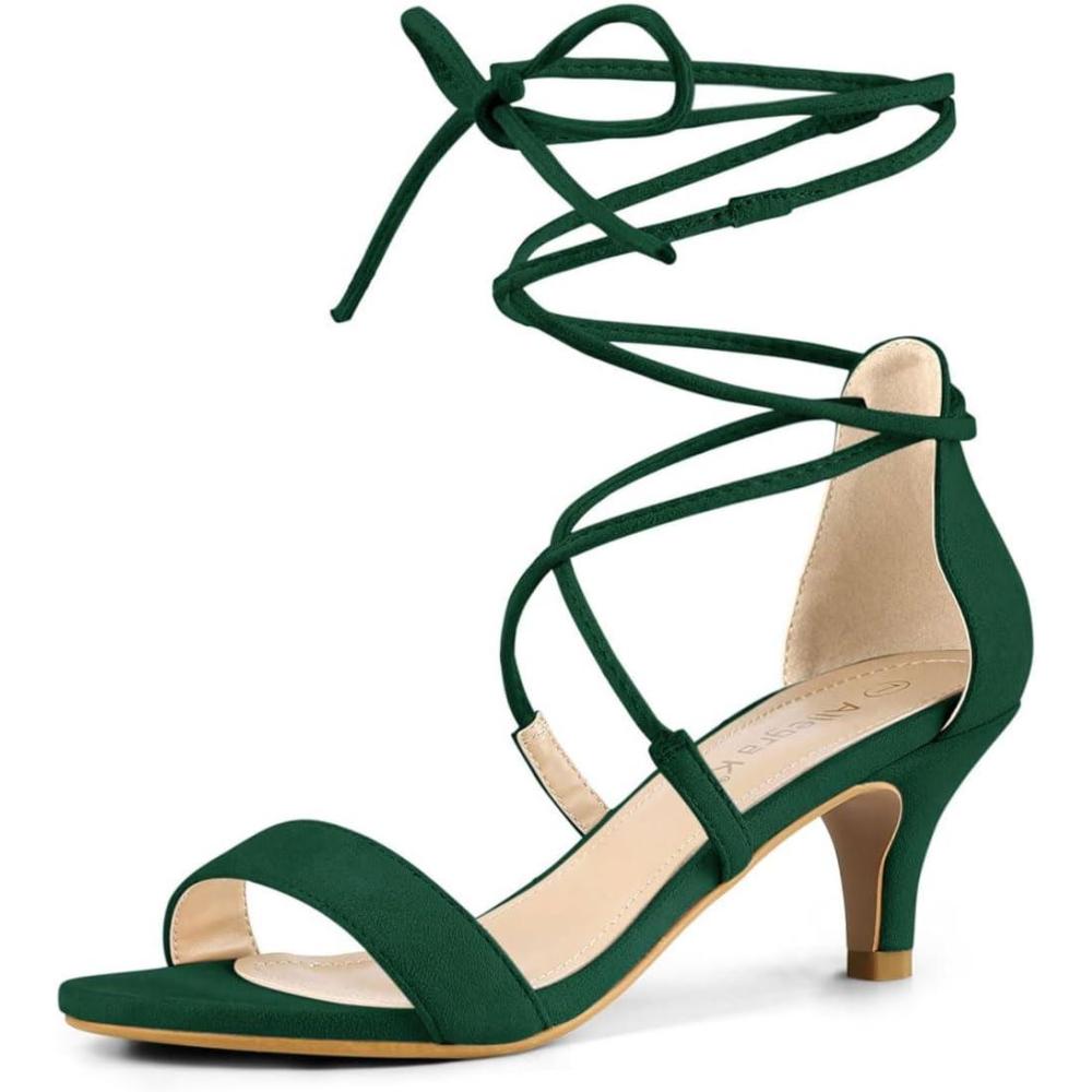 imageAllegra K Womens Kitten Heel Lace Up Open Toe SandalsGreen