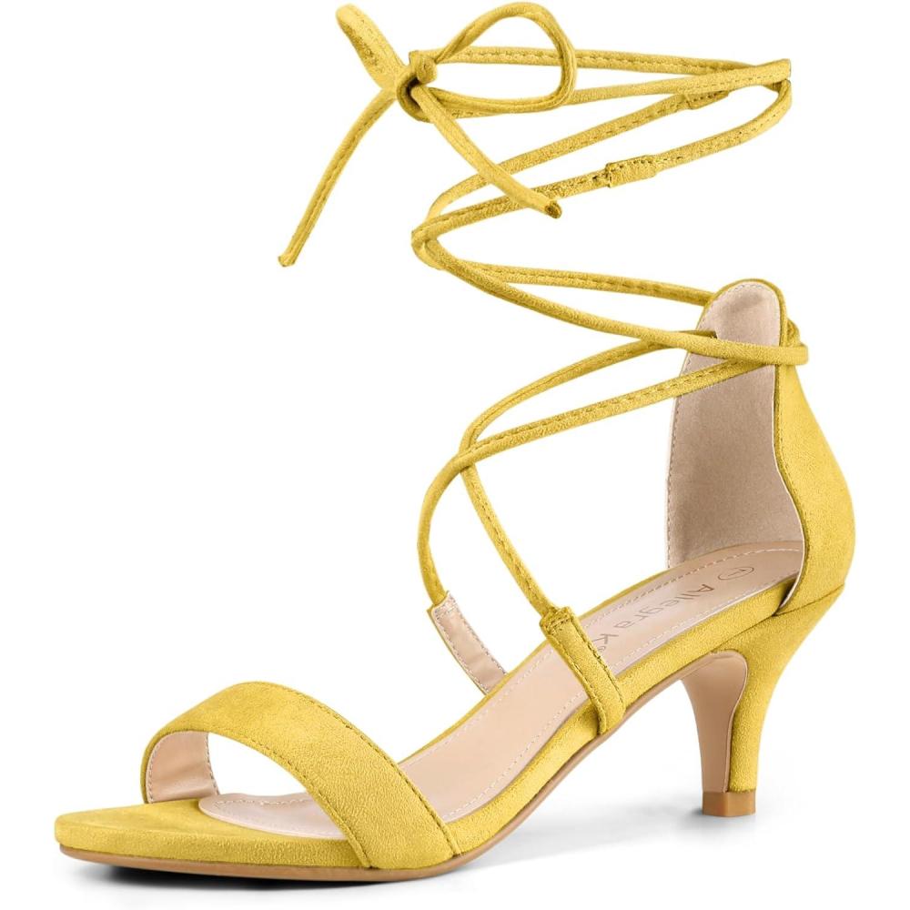 imageAllegra K Womens Kitten Heel Lace Up Open Toe SandalsYellow