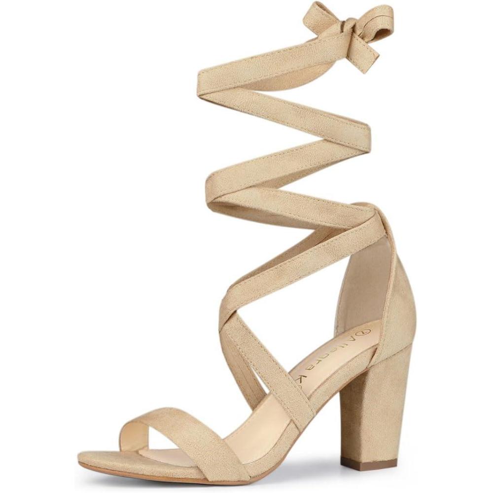 imageAllegra K Womens Lace Up Block Heels SandalsBeige