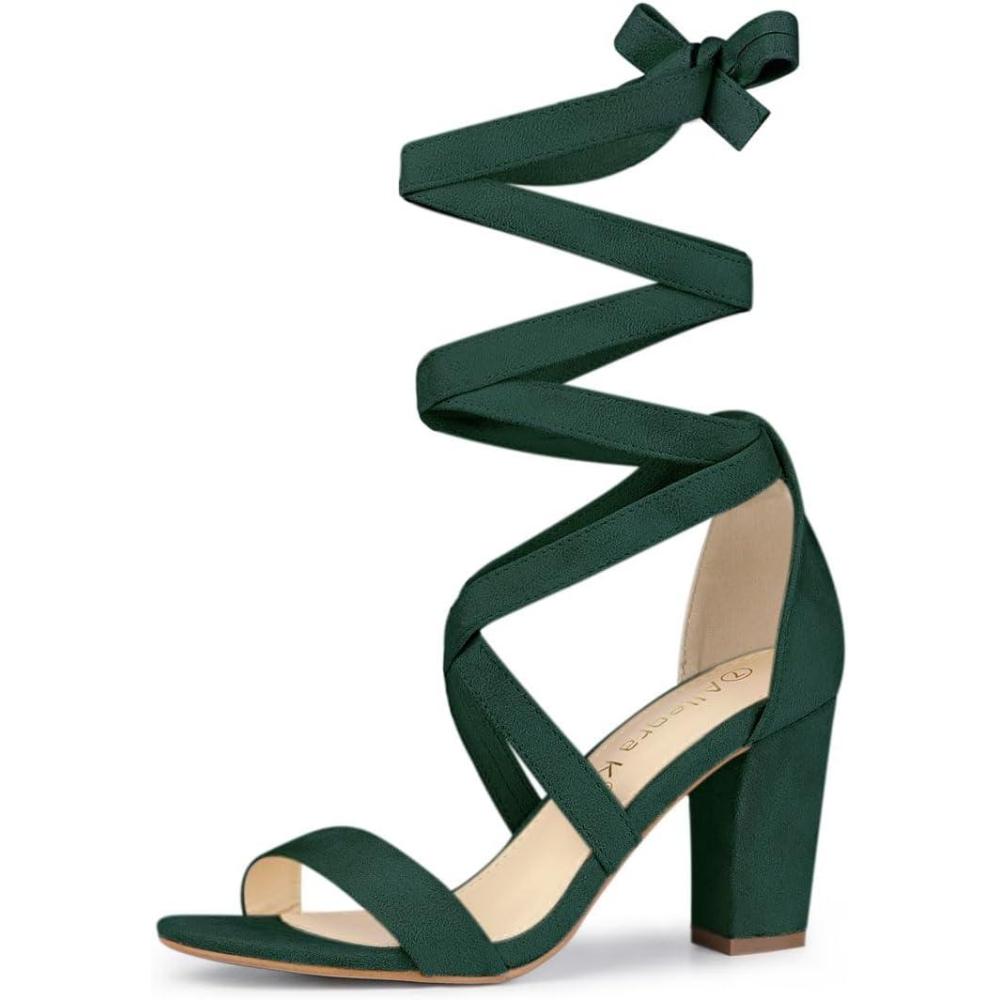 imageAllegra K Womens Lace Up Block Heels SandalsGreen