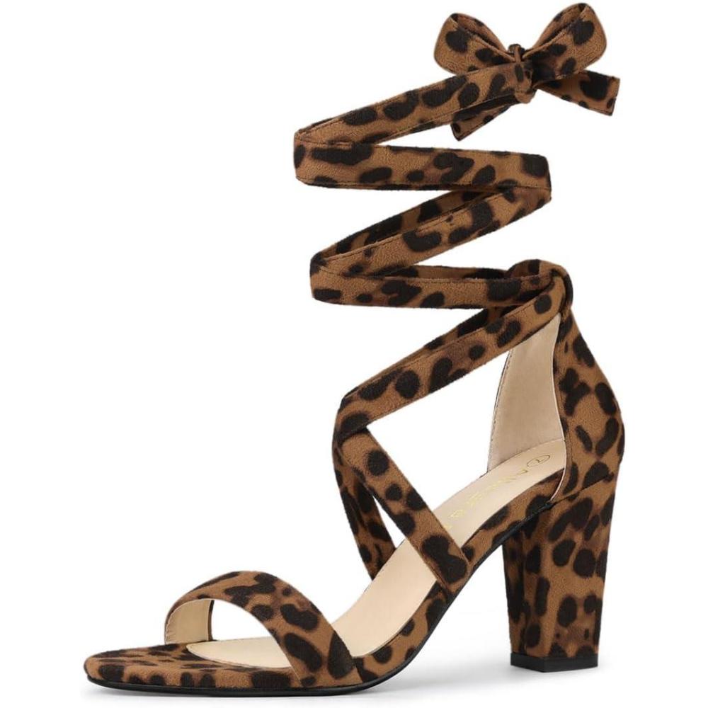 imageAllegra K Womens Lace Up Block Heels SandalsLeopard