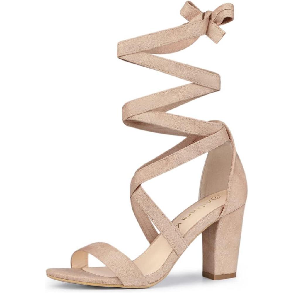 imageAllegra K Womens Lace Up Block Heels SandalsNude