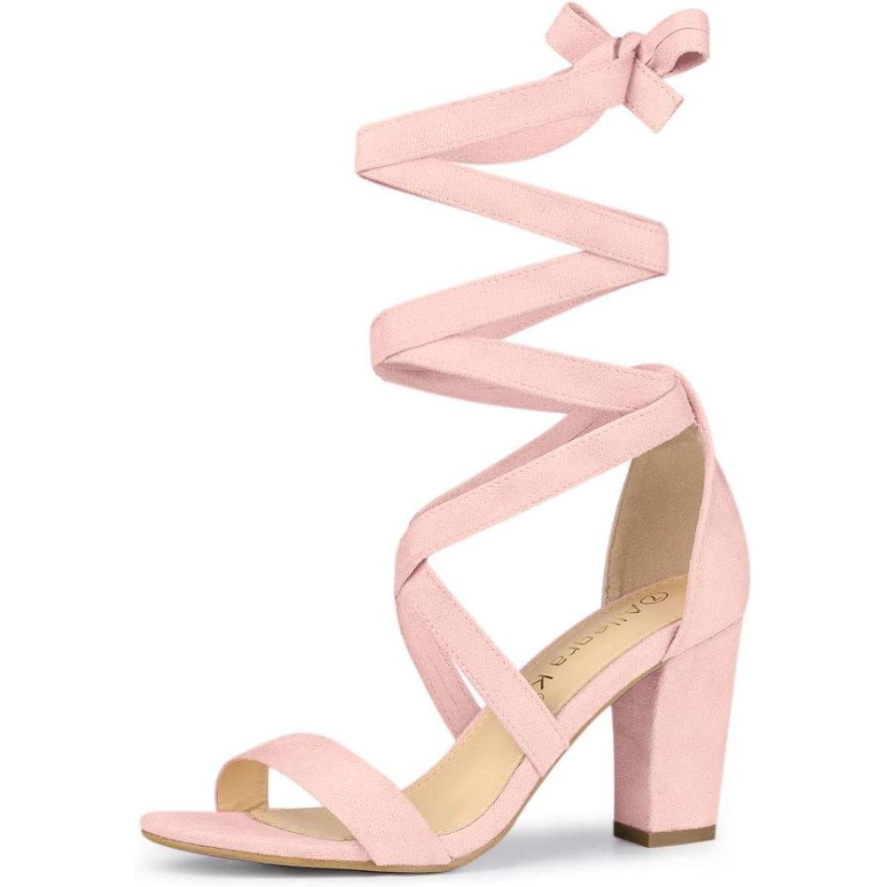 imageAllegra K Womens Lace Up Block Heels SandalsPink