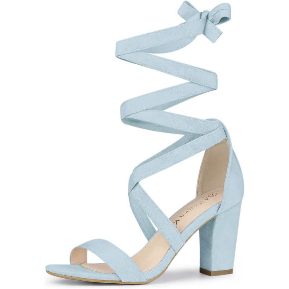 imageAllegra K Womens Lace Up Block Heels SandalsSky Blue