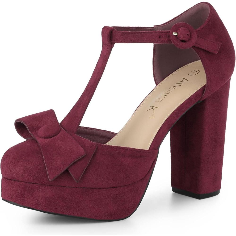 imageAllegra K Womens Mary Janes Platform Pumps Halloween Costumes Chunky Heels Dress ShoesBurgundy