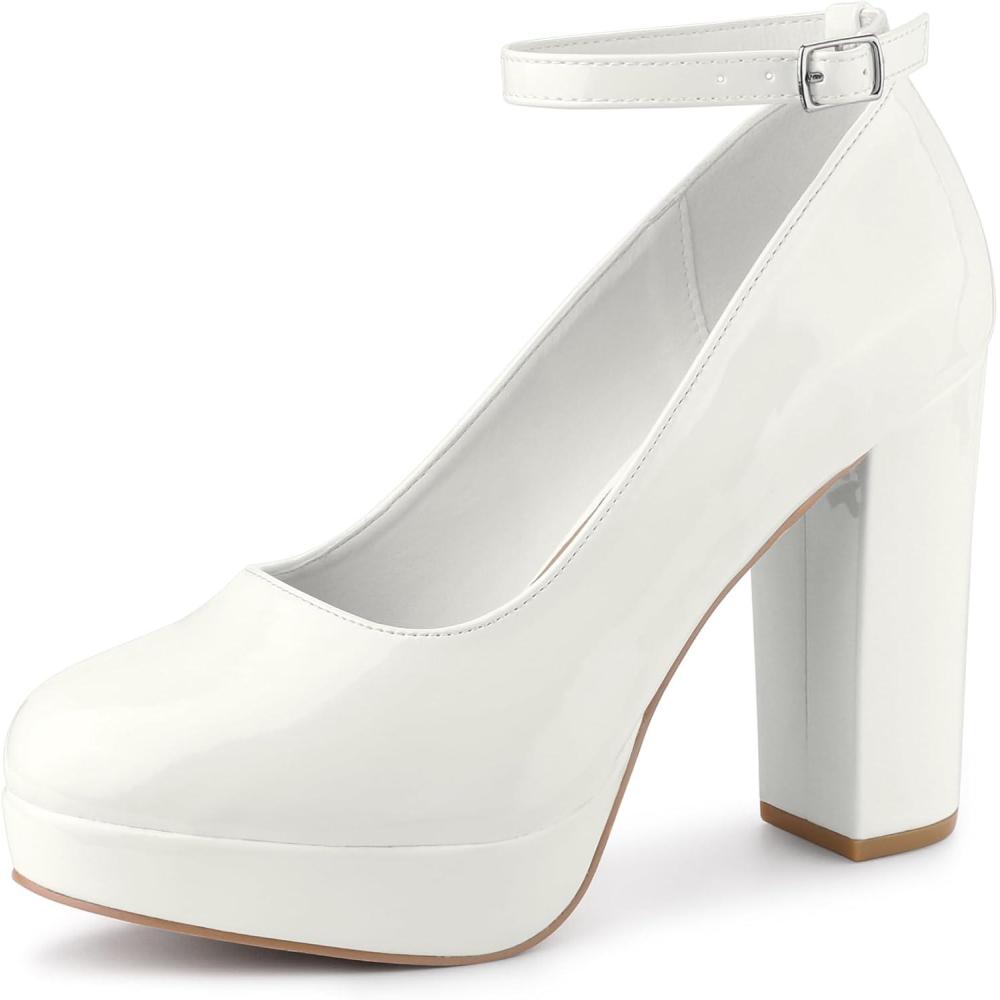 imageAllegra K Womens Platform Ankle Strap Chunky Heel Mary Janes PumpsWhite