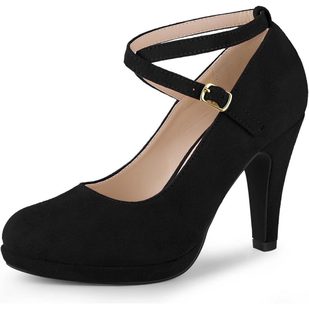 imageAllegra K Womens Platform Cross Strap Stiletto Heels Mary Jane PumpsBlack