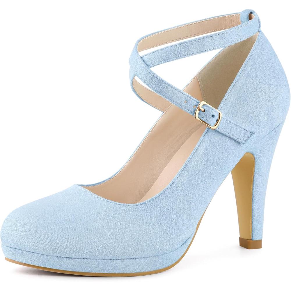 imageAllegra K Womens Platform Cross Strap Stiletto Heels Mary Jane PumpsLight Blue