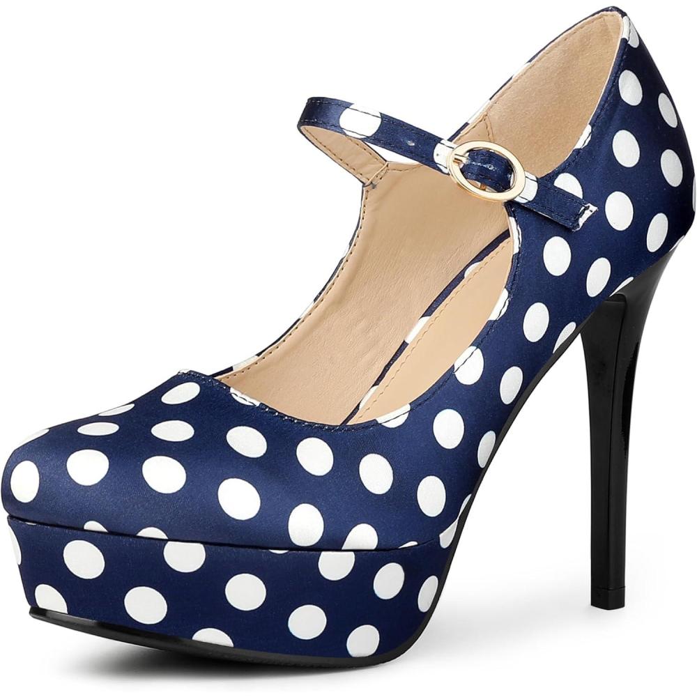 imageAllegra K Womens Platform Mary Jane Polka Dots Round Toe Stiletto High Heel PumpsDark Blue
