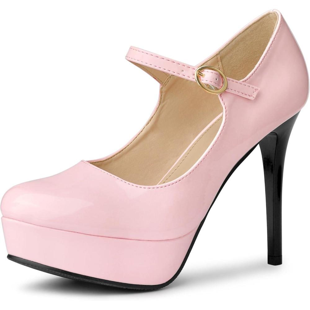 imageAllegra K Womens Platform Mary Jane Pumps Ankle Strap Stiletto High Heels Dress ShoesPink