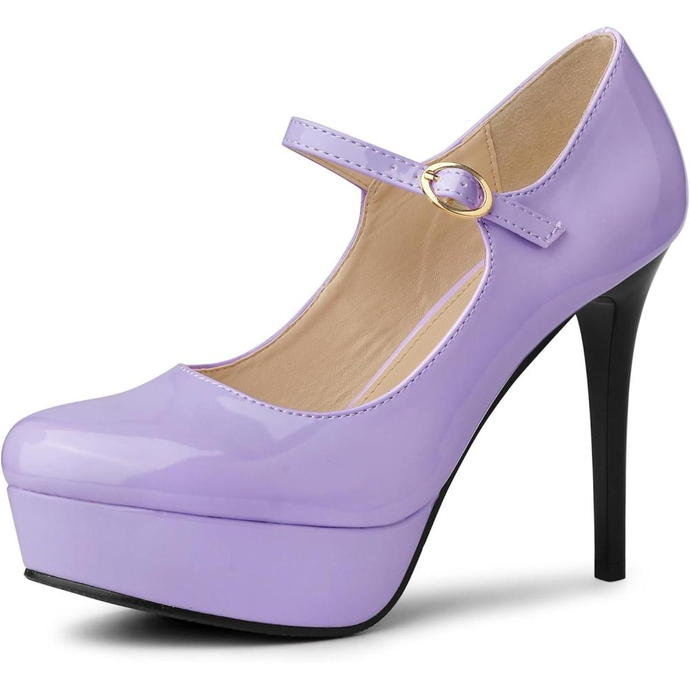 imageAllegra K Womens Platform Mary Jane Pumps Ankle Strap Stiletto High Heels Dress ShoesPurple
