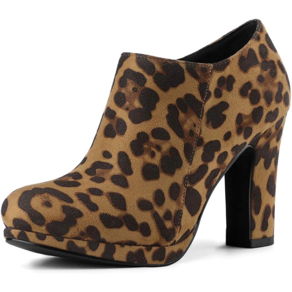 imageAllegra K Womens Platform Round Toe Chunky Heels Ankle BootiesLeopard