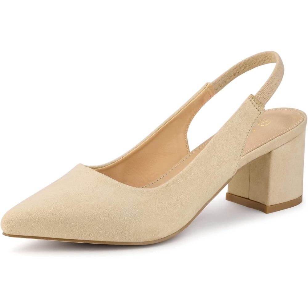 imageAllegra K Womens Pointed Toe Block Heel Pumps Slingback HeelsBeige