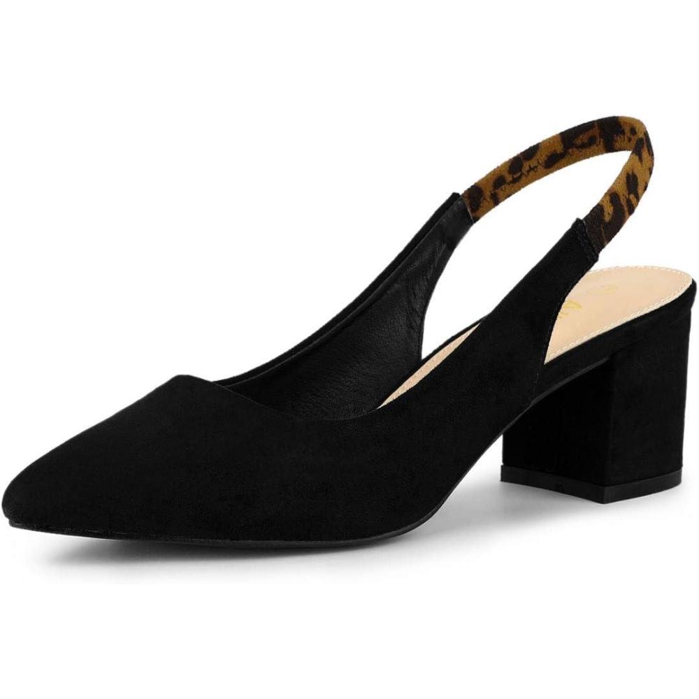 imageAllegra K Womens Pointed Toe Block Heel Pumps Slingback HeelsBlack