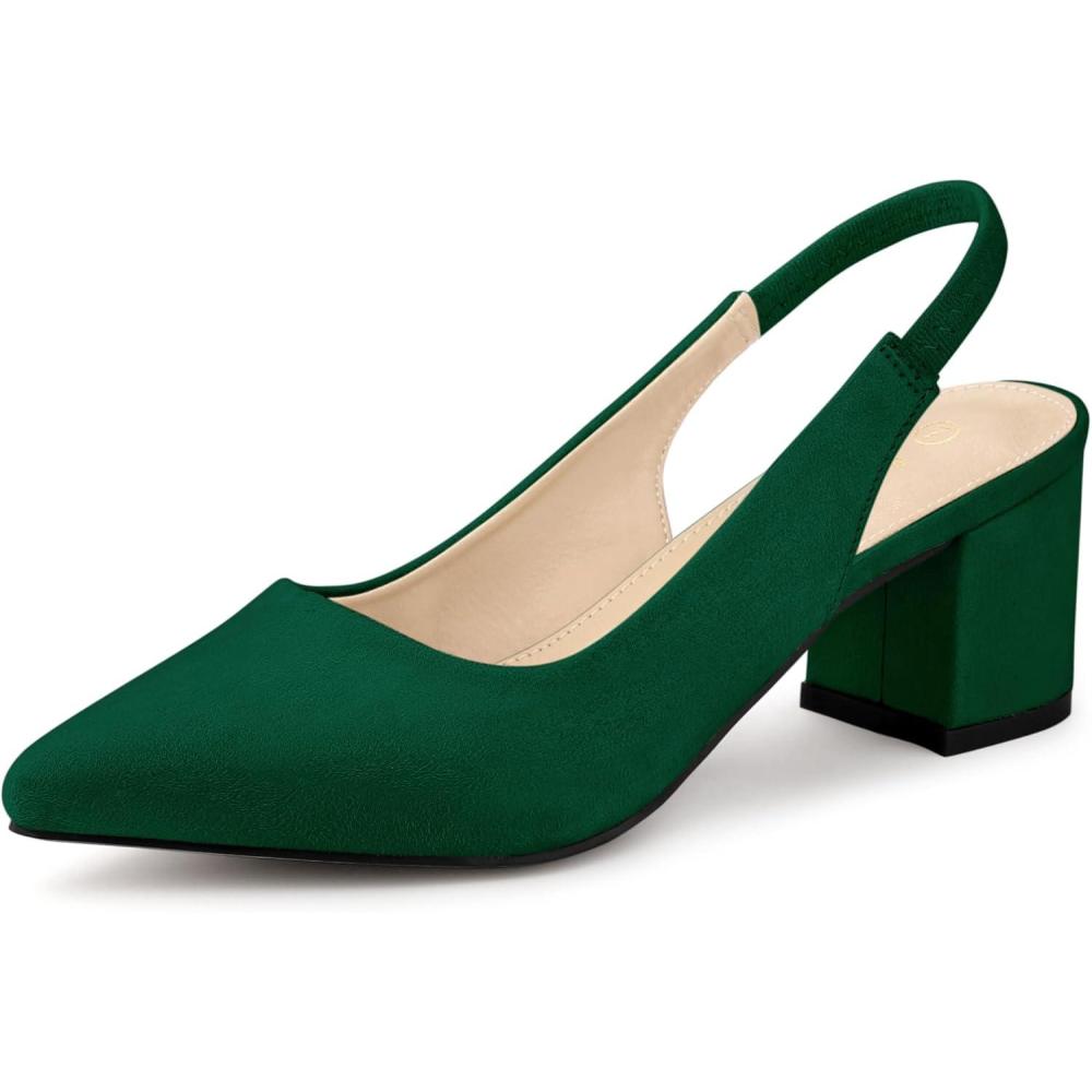imageAllegra K Womens Pointed Toe Block Heel Pumps Slingback HeelsDark Green