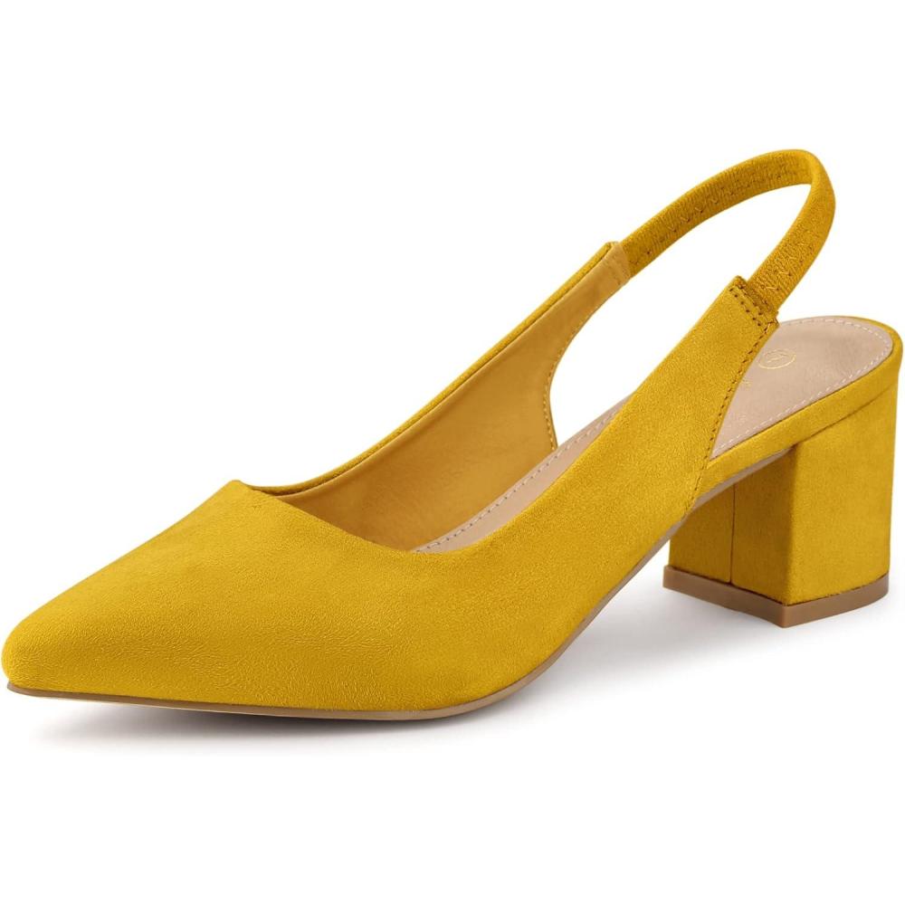 imageAllegra K Womens Pointed Toe Block Heel Pumps Slingback HeelsYellow