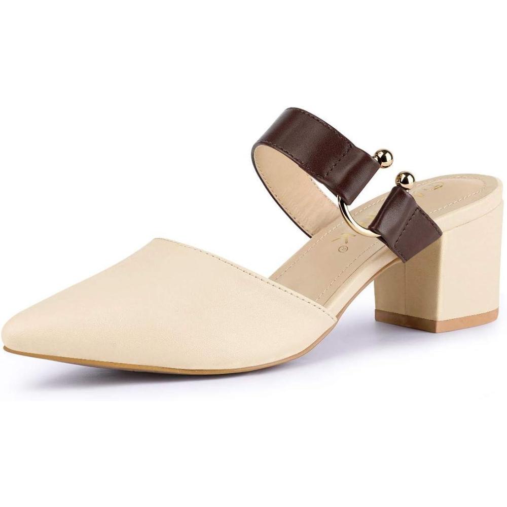 imageAllegra K Womens Pointed Toe Chunky Heel Dress Mules PumpsBeige Pink