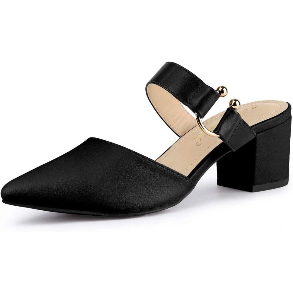 imageAllegra K Womens Pointed Toe Chunky Heel Dress Mules PumpsBlack