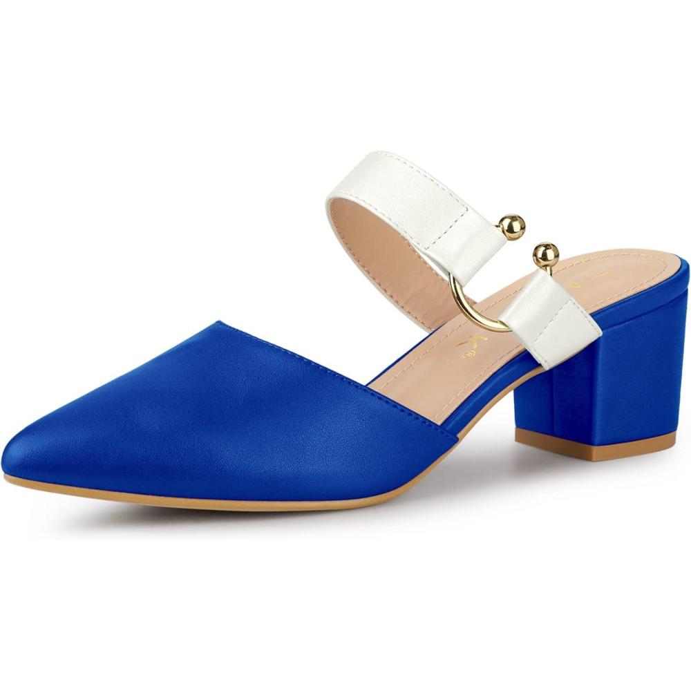 imageAllegra K Womens Pointed Toe Chunky Heel Dress Mules PumpsBlue White