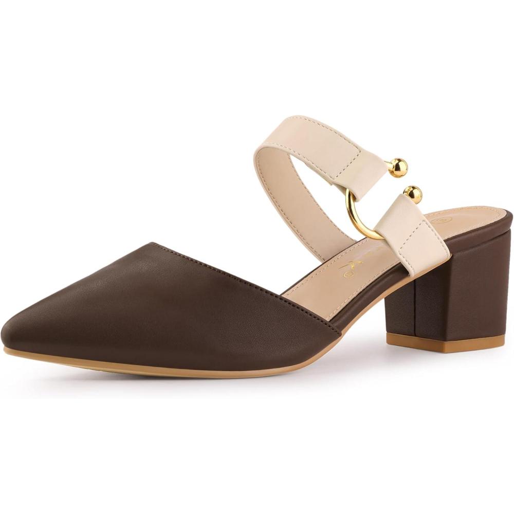 imageAllegra K Womens Pointed Toe Chunky Heel Dress Mules PumpsBrown