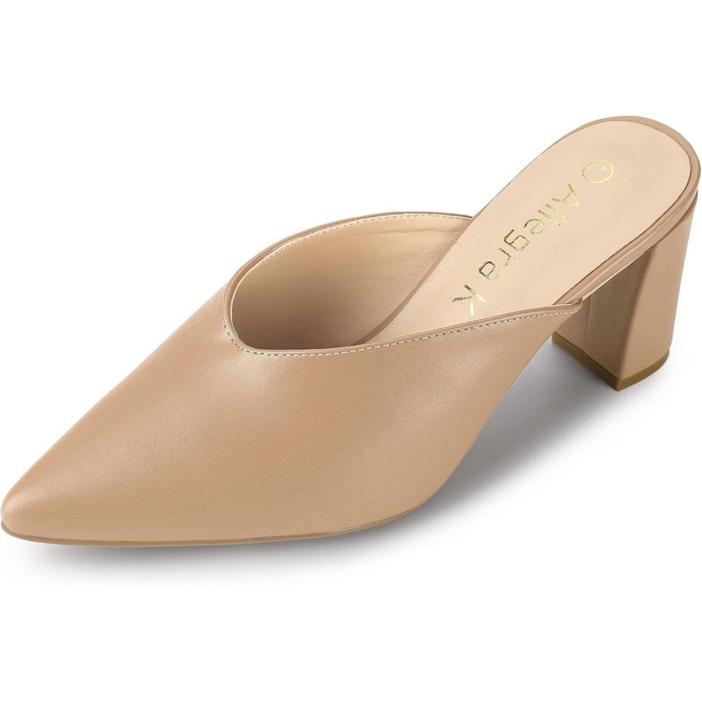imageAllegra K Womens Pointed Toe Chunky Heels Slides MulesNude