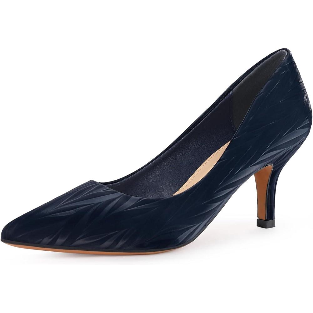 imageAllegra K Womens Pointed Toe Leaves Print Slip on Kitten Heel PumpsNavy Blue