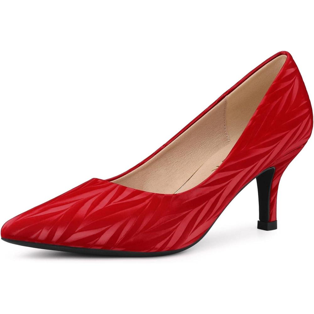 imageAllegra K Womens Pointed Toe Leaves Print Slip on Kitten Heel PumpsRed