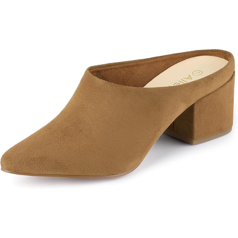 imageAllegra K Womens Pointed Toe Slip on Block Heel Slide MulesBrown