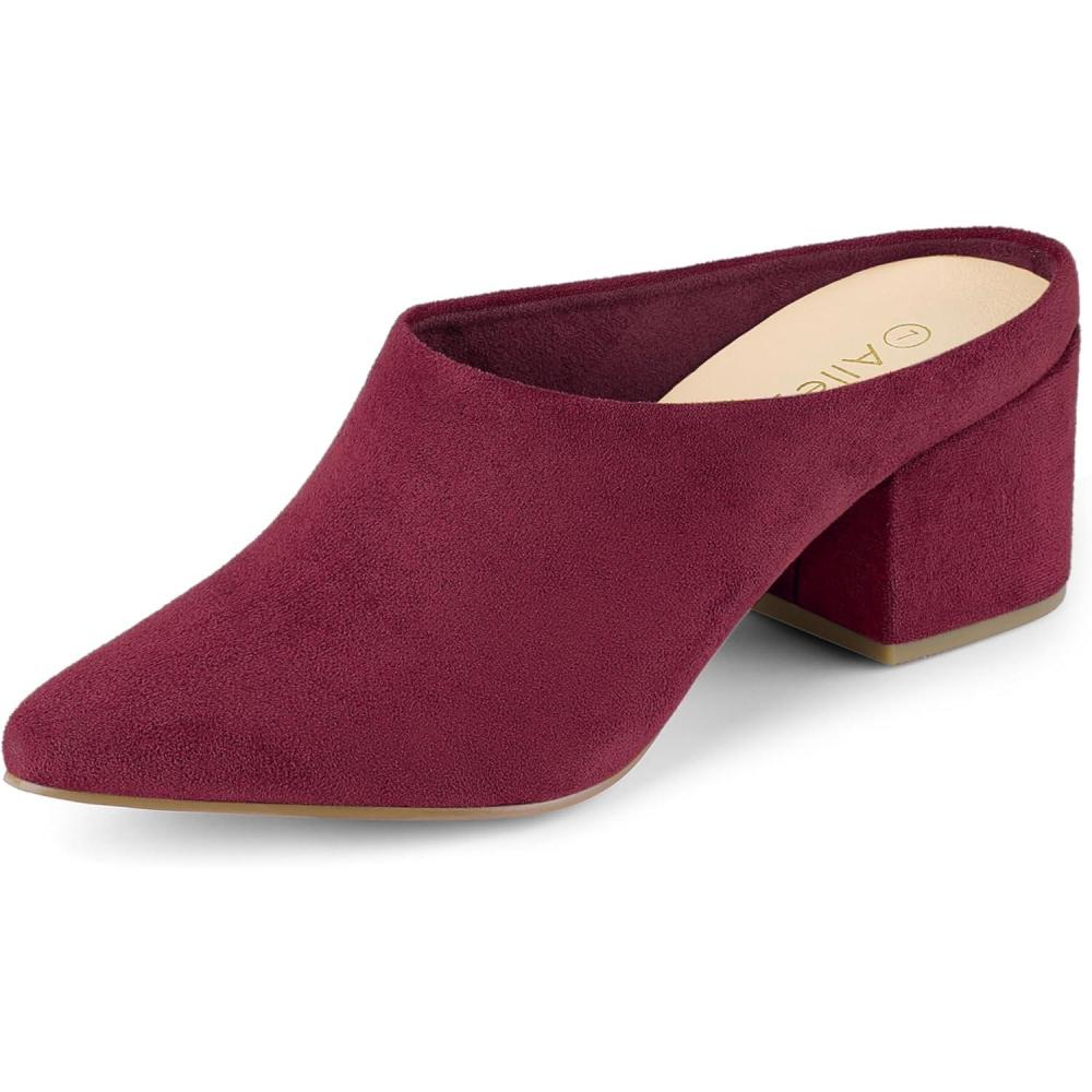 imageAllegra K Womens Pointed Toe Slip on Block Heel Slide MulesBurgundy