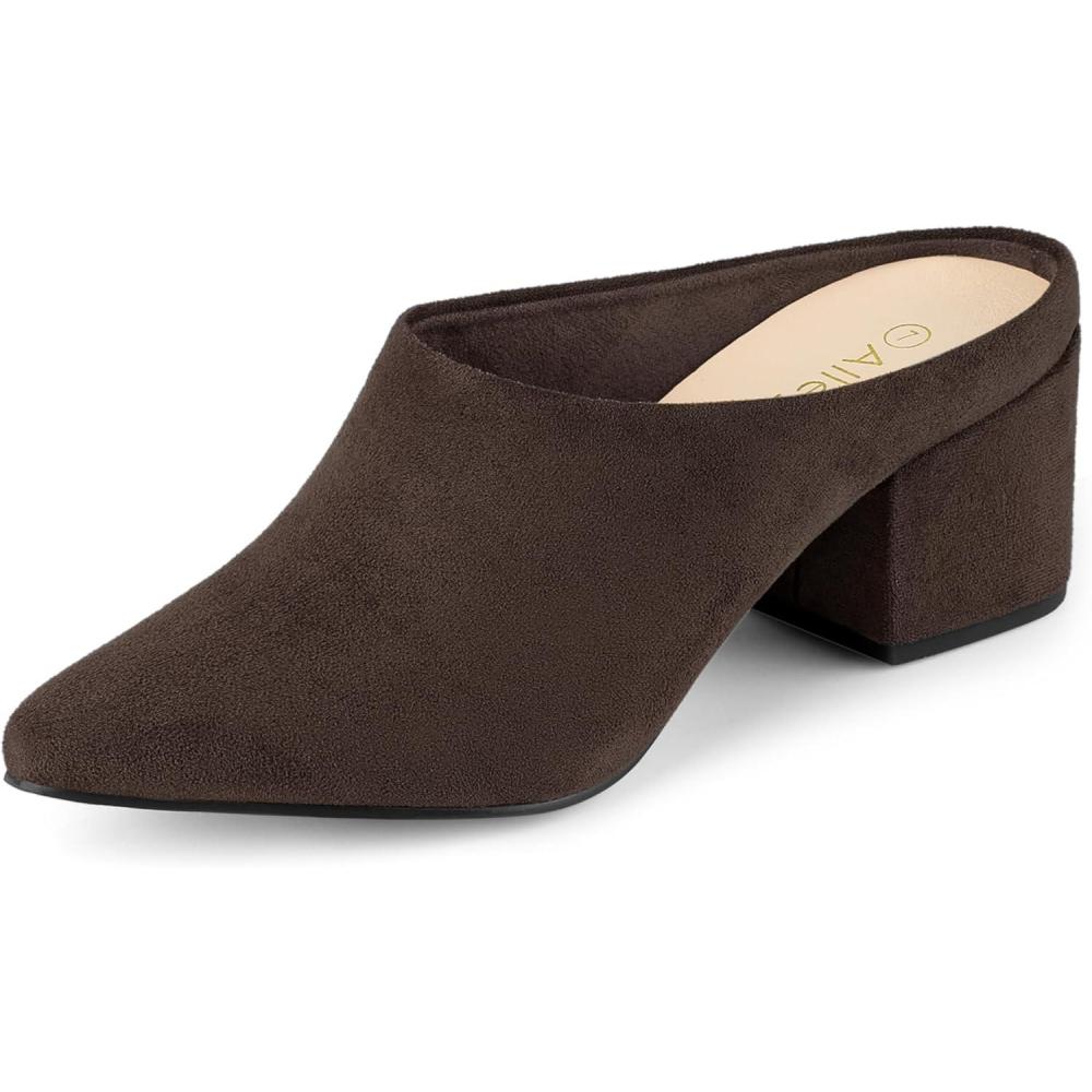 imageAllegra K Womens Pointed Toe Slip on Block Heel Slide MulesCoffee