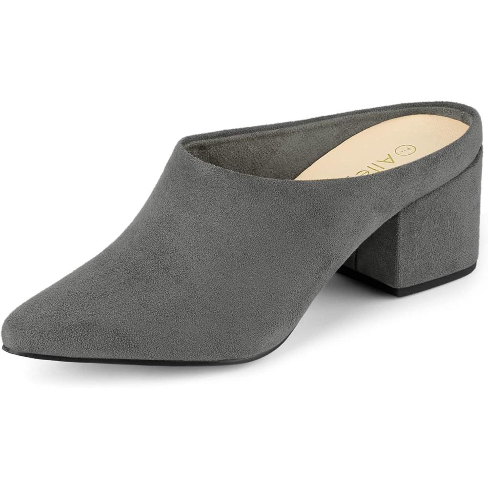 imageAllegra K Womens Pointed Toe Slip on Block Heel Slide MulesGrey