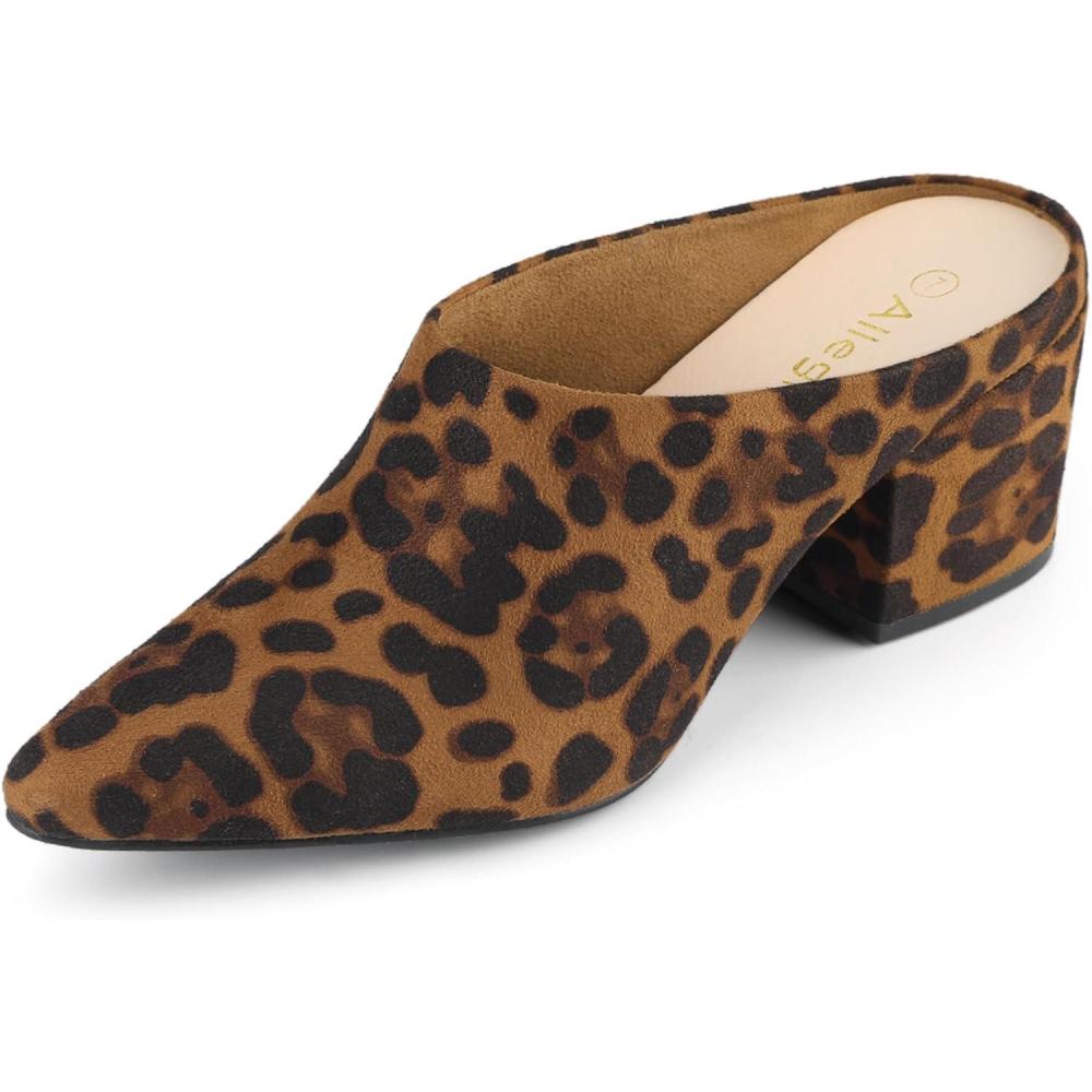 imageAllegra K Womens Pointed Toe Slip on Block Heel Slide MulesLeopard