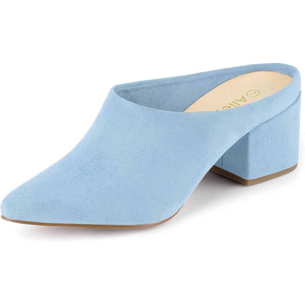 imageAllegra K Womens Pointed Toe Slip on Block Heel Slide MulesSky Blue