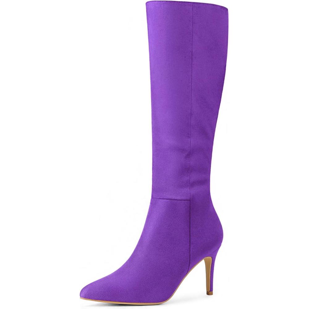 imageAllegra K Womens Pointed Toe Stiletto Heels Knee High BootPurple