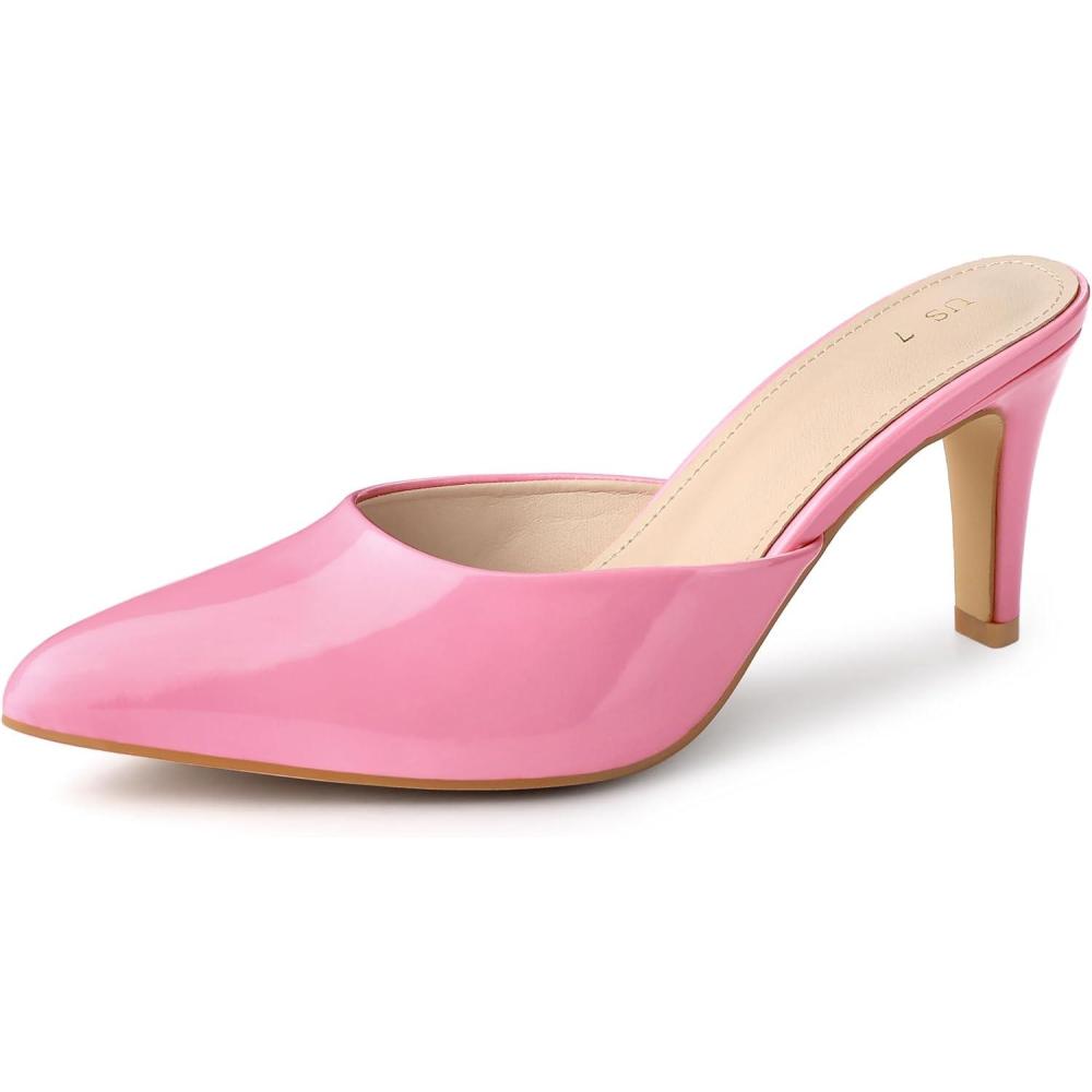 imageAllegra K Womens Pointed Toe Stiletto Heels Slide MulesPink