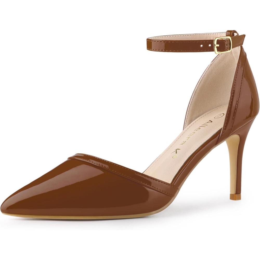 imageAllegra K Womens Pointed Toe Stiletto High Heel Pumps Ankle Strap Wedding Bridal Evening Party Dress ShoesBrown