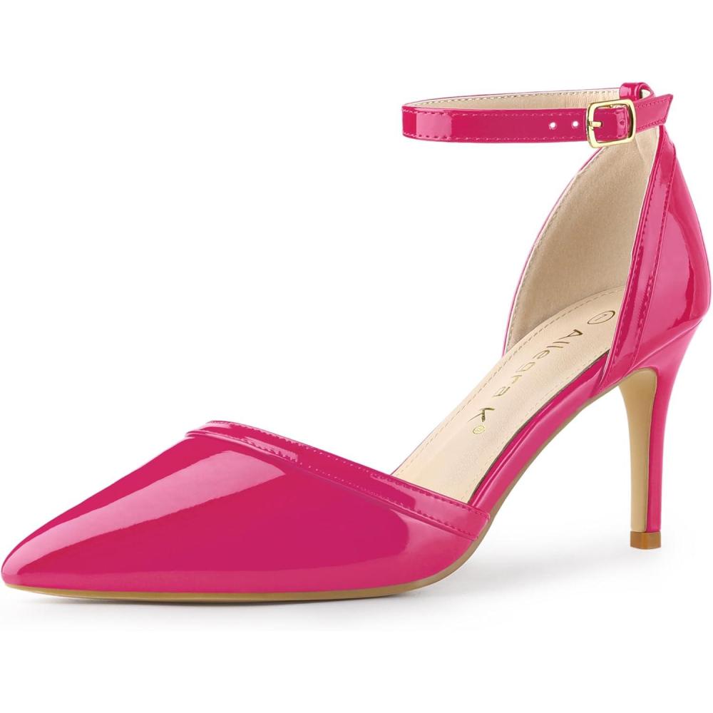 imageAllegra K Womens Pointed Toe Stiletto High Heel Pumps Ankle Strap Wedding Bridal Evening Party Dress ShoesHot Pink